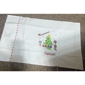 New Personalized Pillowcase “SAMUEL” Kids White Christmas Embroidered Santa